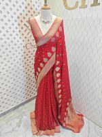 Georgette Banarasi with leaf tree border - Image 17