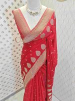 Georgette Banarasi with leaf tree border - Image 18