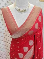 Georgette Banarasi with leaf tree border - Image 19