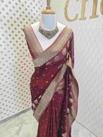 Georgette Banarasi with leaf tree border - Image 46