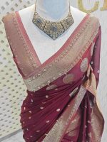 Georgette Banarasi with leaf tree border - Image 45
