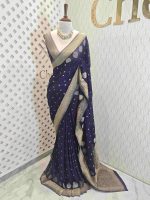 Georgette Banarasi with leaf tree border - Image 33