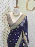 Georgette Banarasi with leaf tree border - Image 34