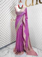 Georgette Banarasi with curved flower bouquet - Image 70