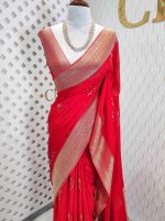 Georgette Banarasi with curved flower bouquet - Image 59