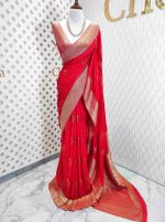 Georgette Banarasi with curved flower bouquet - Image 60
