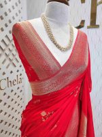 Georgette Banarasi with curved flower bouquet - Image 61