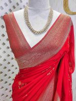 Georgette Banarasi with curved flower bouquet - Image 62
