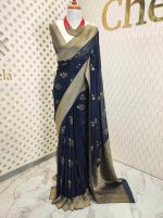 Georgette Banarasi with curved flower bouquet - Image 74