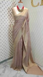 Georgette Banarasi with curved flower bouquet - Image 28