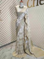 Georgette Banarasi with curved flower bouquet - Image 22