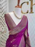 Georgette Banarasi with curved flower bouquet - Image 12