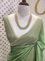 Georgette Banarasi with curved flower bouquet - Image 4