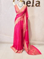Georgette Banarasi with curved flower bouquet - Image 3