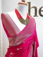 Georgette Banarasi with curved flower bouquet - Image 33