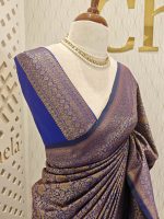 Soft katan silk with golden big flower and veins - Image 4