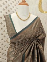 Soft katan silk with golden big flower and veins - Image 6