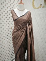 Soft katan silk with golden big flower and veins - Image 8