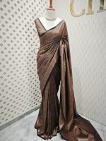 Soft katan silk with golden big flower and veins - Image 9