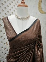 Soft katan silk with golden big flower and veins - Image 10