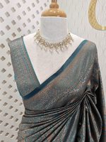 Soft katan silk with golden big flower and veins - Image 11