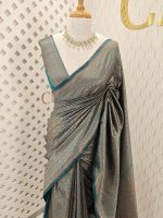 Soft katan silk with golden big flower and veins - Image 13