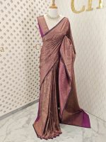 Soft katan silk with golden big flower and veins - Image 14