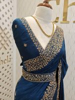 Vijithra silk with belt and copper thread embroidery - Image 4