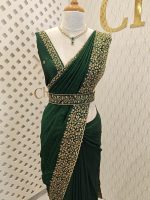 Vijithra silk with belt and copper thread embroidery - Image 6