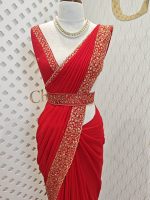 Vijithra silk with belt and copper thread embroidery - Image 9