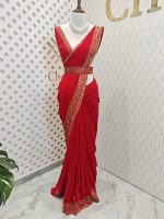 Vijithra silk with belt and copper thread embroidery - Image 11