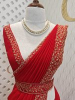Vijithra silk with belt and copper thread embroidery - Image 12