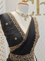 Vijithra silk with belt and copper thread embroidery - Image 13
