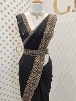 Vijithra silk with belt and copper thread embroidery - Image 14