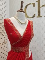 Vijithra silk with belt and copper thread embroidery - Image 15