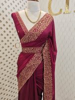 Vijithra silk with belt and copper thread embroidery - Image 23
