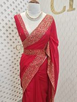 Vijithra silk with belt and copper thread embroidery - Image 29