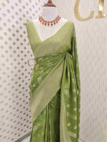 Soft Tussar With Slanting Lace Design