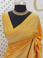 Soft Tussar With Slanting Lace Design - Image 6