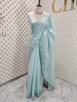 Kota silk with cut work border and strip embroidery - Image 9