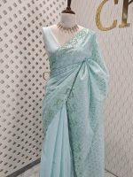 Kota silk with cut work border and strip embroidery - Image 5