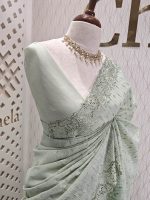 Kota silk with cut work border and strip embroidery - Image 12