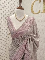 Semi tussar with arch border embroidery - Image 14