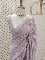 Semi tussar with arch border embroidery - Image 9