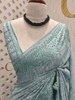Semi tussar with arch border embroidery - Image 5