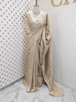Semi tussar with floral back stitch embroidery with cut work - Image 15