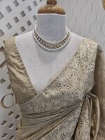 Semi tussar with floral back stitch embroidery with cut work - Image 14