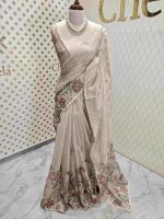 Tissue silk with digital print and flower thread work - Image 6