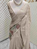 Tissue silk with digital print and flower thread work - Image 7