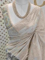 Tissue silk with digital print and flower thread work - Image 4